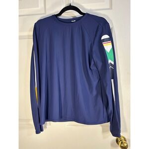 Men Navy Blue Long Sleeve Crew Neck Shirt Paddle Graphic Print Coastal Beach